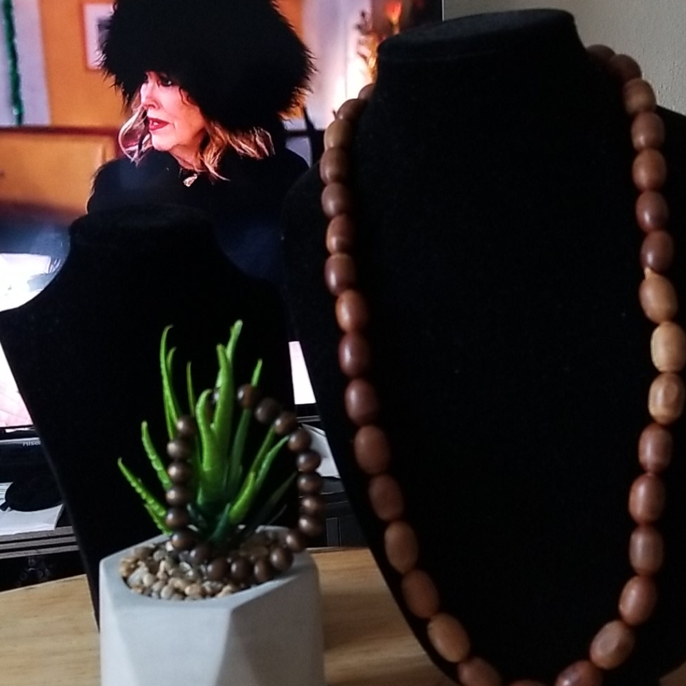 Wood bead necklace and bracelet
